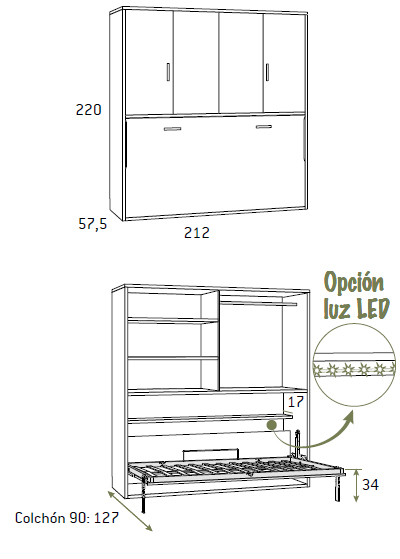 cama abatible horizontal puertas plegables